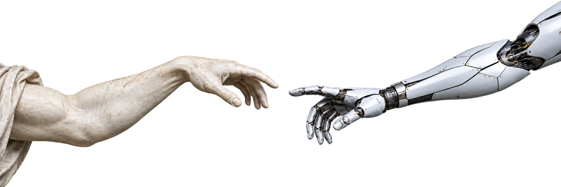 En klassisk marmorhånd og en robothånd, der rækker mod hinanden